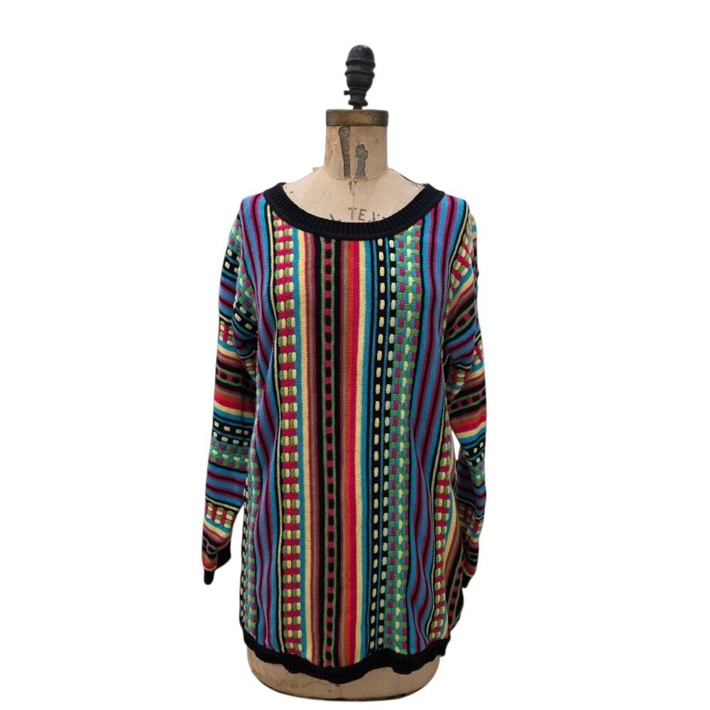 Vintage 80s Partners Mervyns Multicolor Striped Oversized Sweater Dress Tunic S